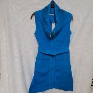 Blue midi dress with belt. S/P